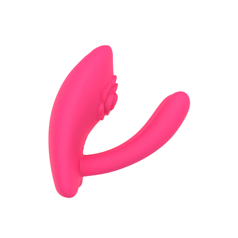 Pink dual couple's vibrator with rose design on transparent background