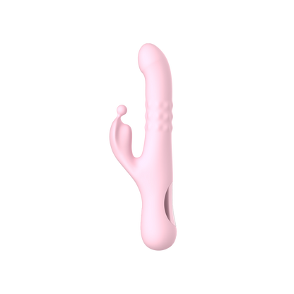 Pink silicone dual vibrator on a transparent background